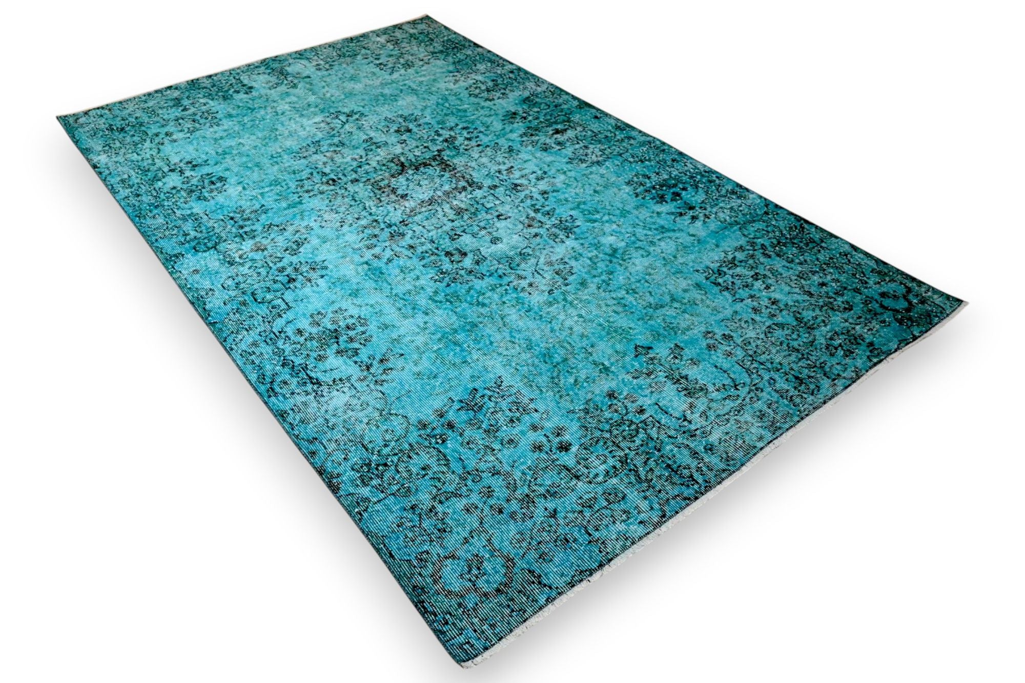 Diep verweerd turquoise vintage vloerkleed - G624