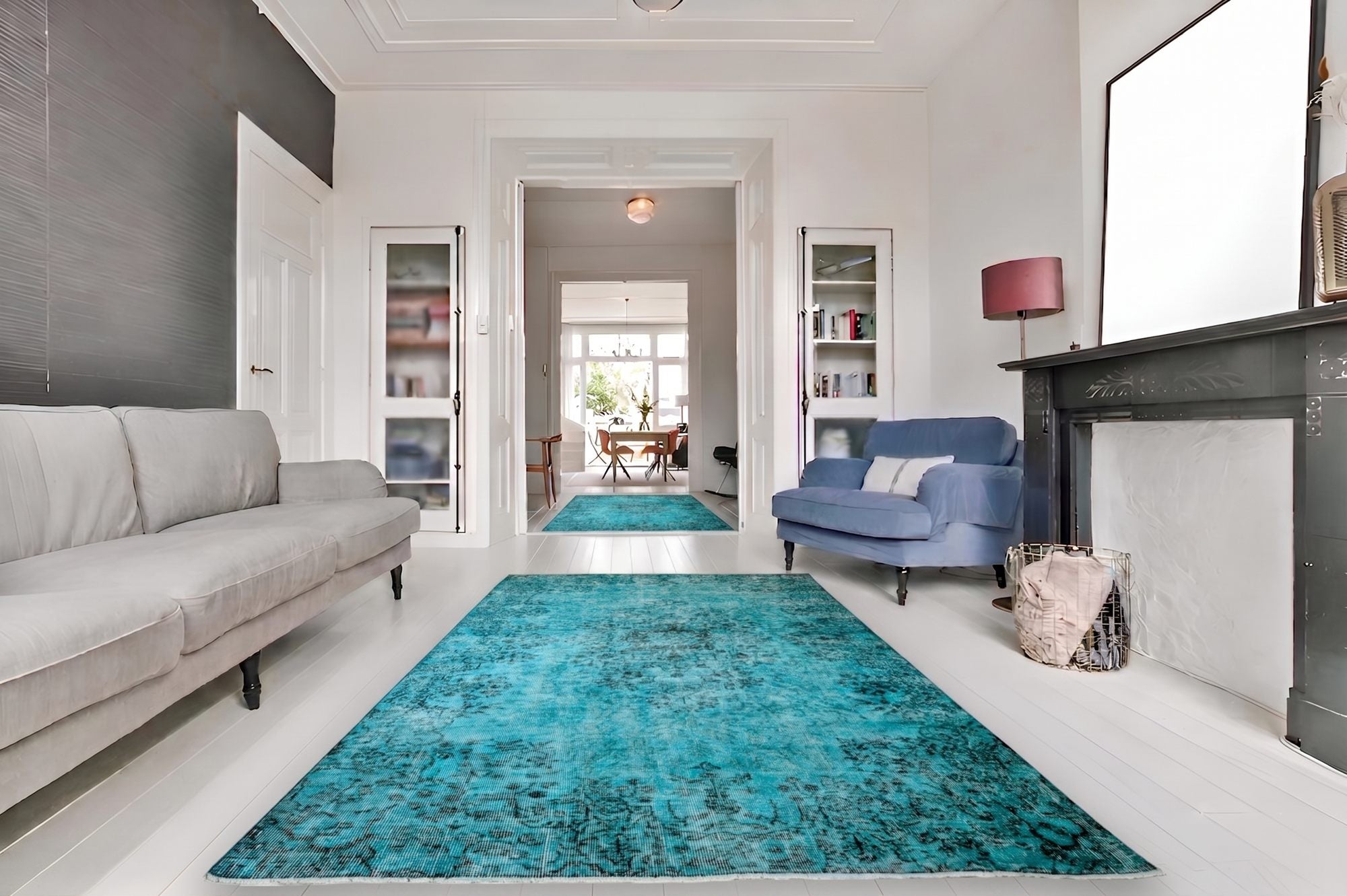 Diep verweerd turquoise vintage vloerkleed - G624