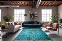 Diep verweerd turquoise vintage vloerkleed - G624