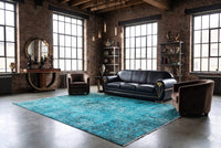 Diep verweerd turquoise vintage vloerkleed - G624