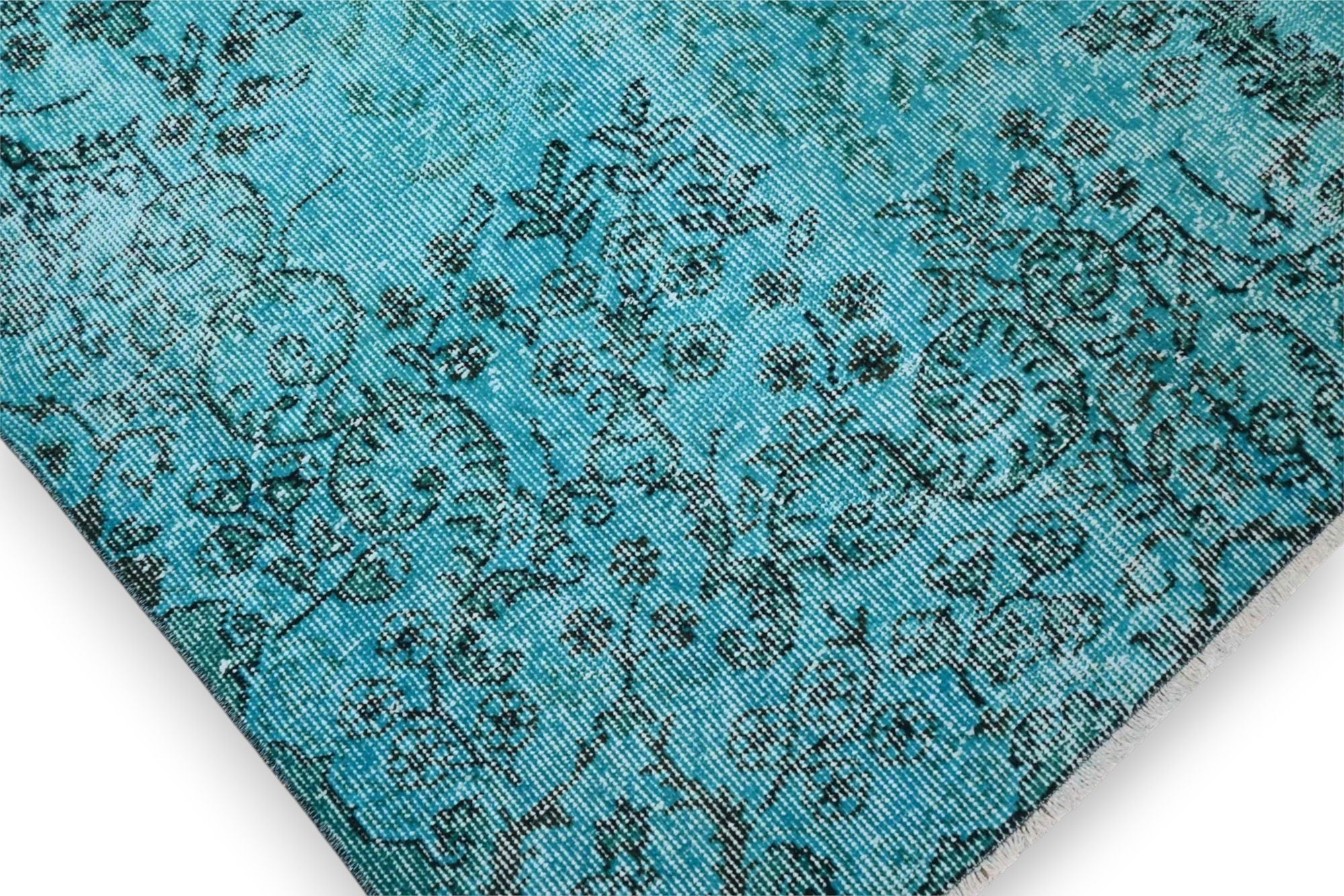 Diep verweerd turquoise vintage vloerkleed - G624