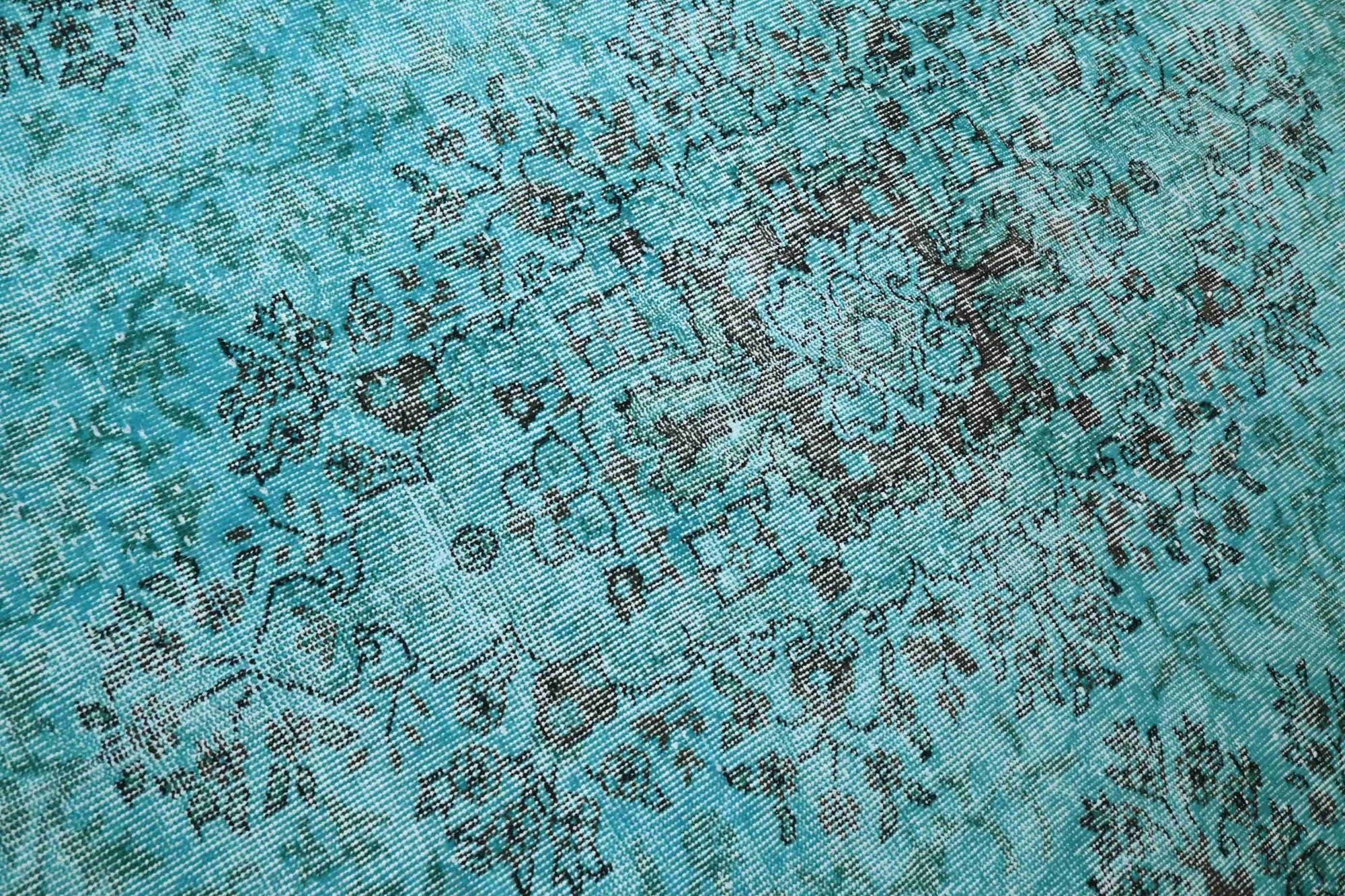 Diep verweerd turquoise vintage vloerkleed - G624