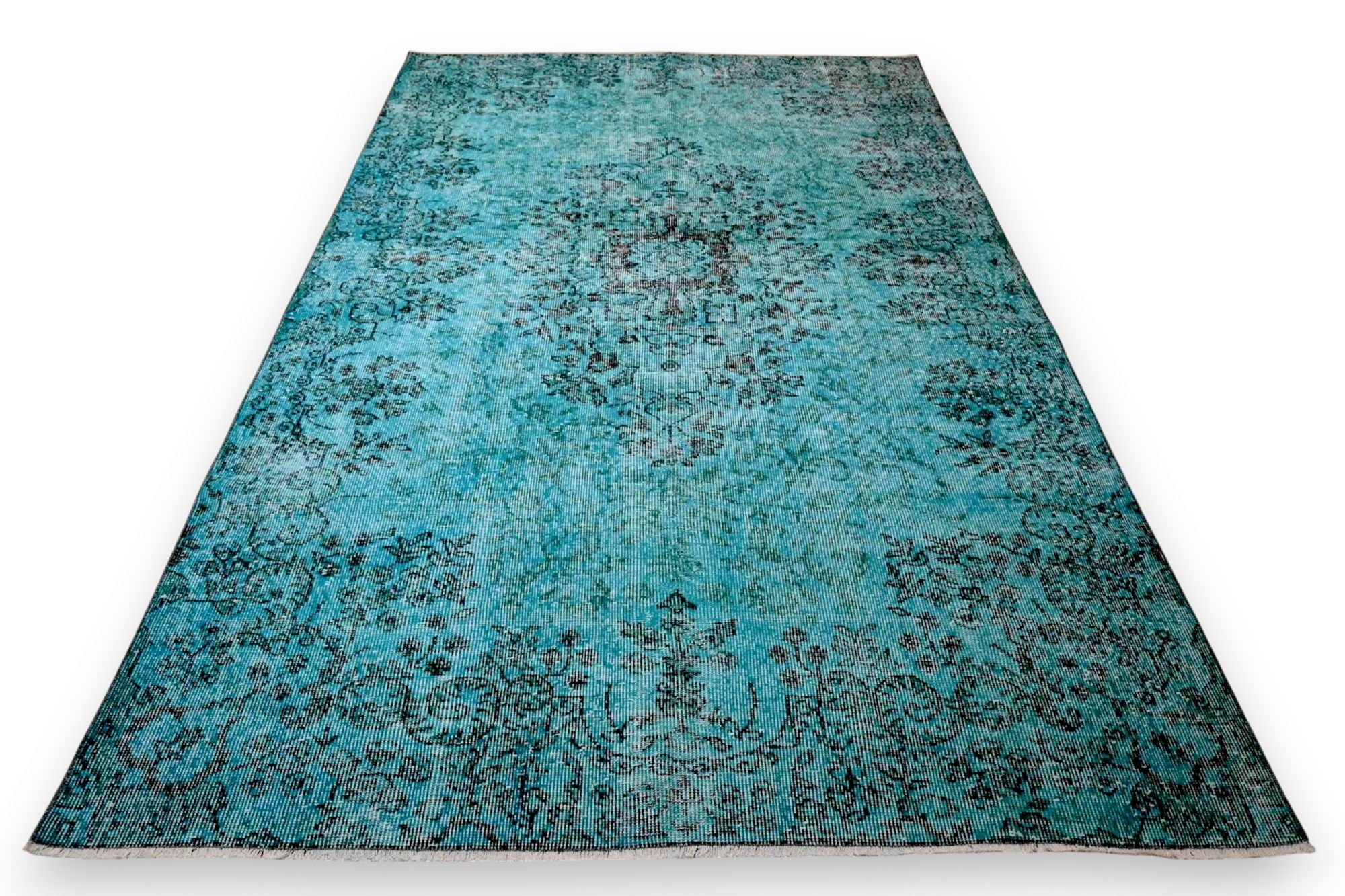 Diep verweerd turquoise vintage vloerkleed - G624