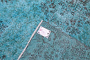 Diep verweerd turquoise vintage vloerkleed - G624