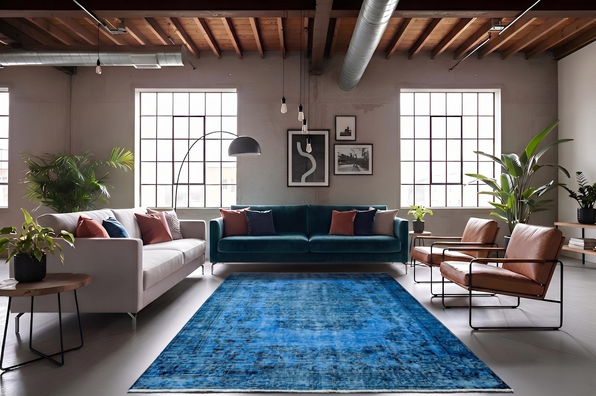 Diep saffierblauw vintage vloerkleed - G626