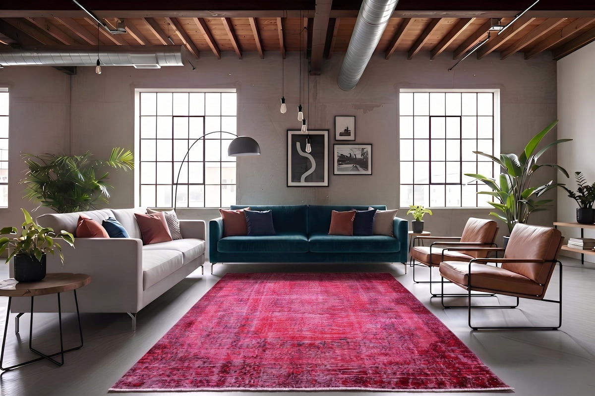 Diep framboosrood vintage vloerkleed - G627