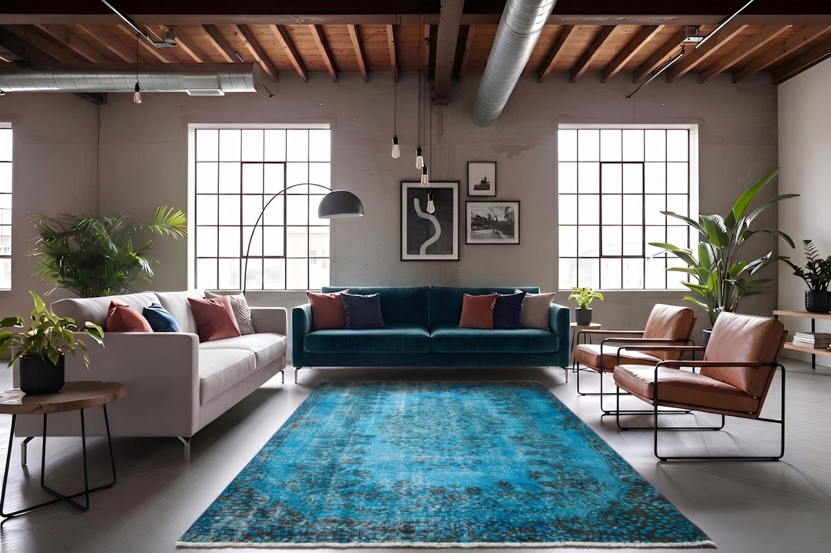 Rustig hemelblauw vintage vloerkleed - G629