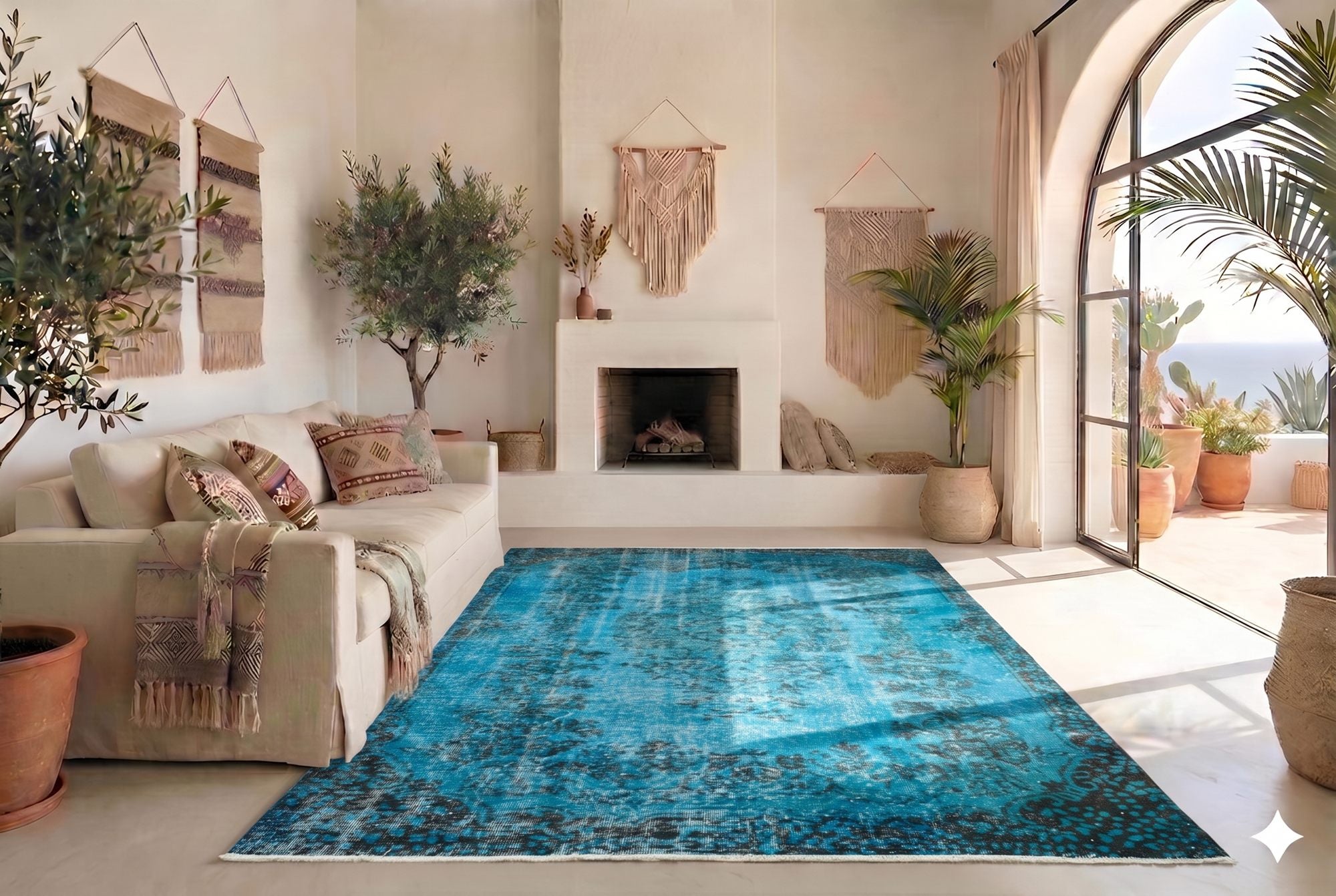 Rustig hemelblauw vintage vloerkleed - G629