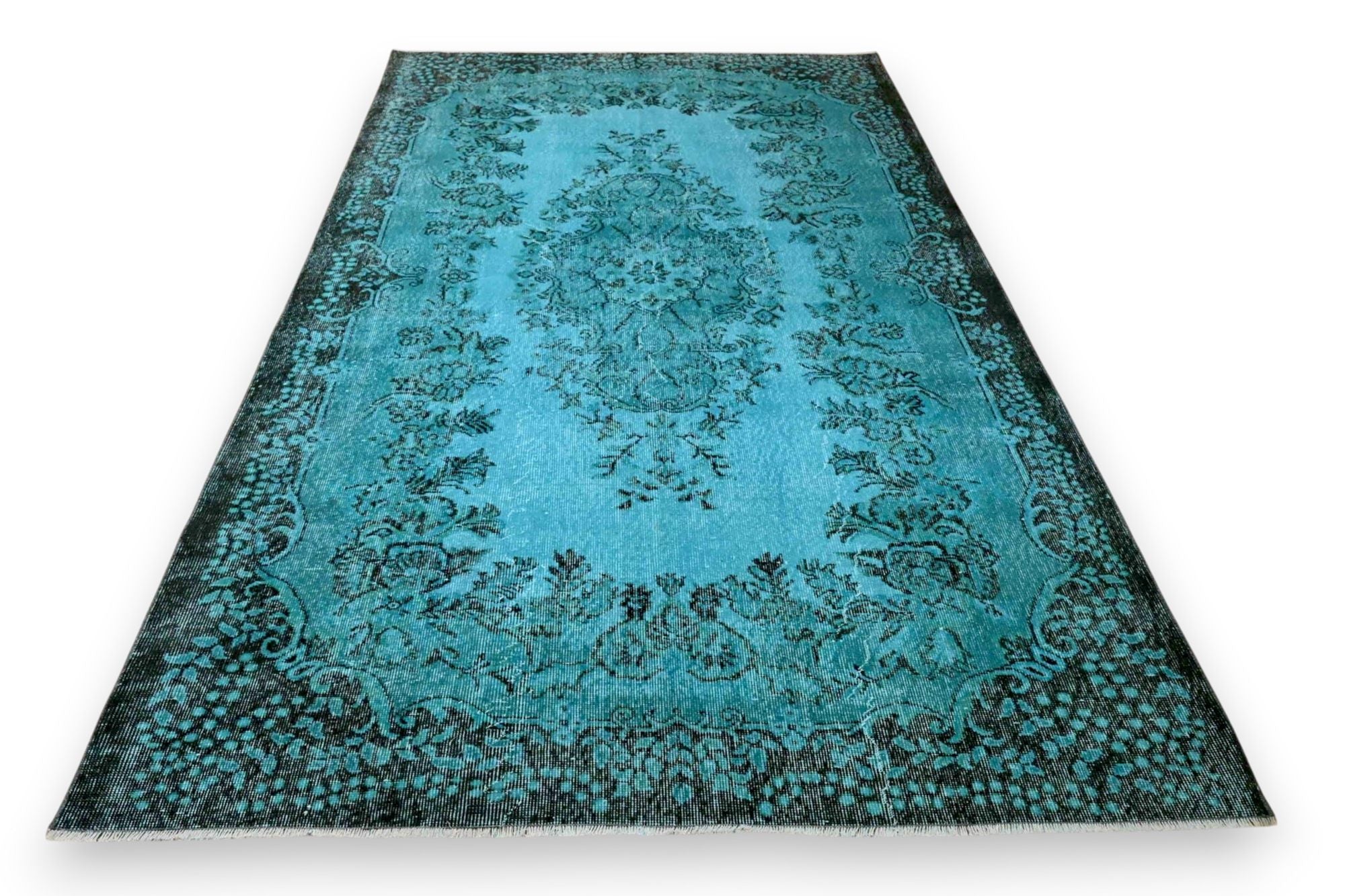 Levendig turquoise vintage vloerkleed - G632