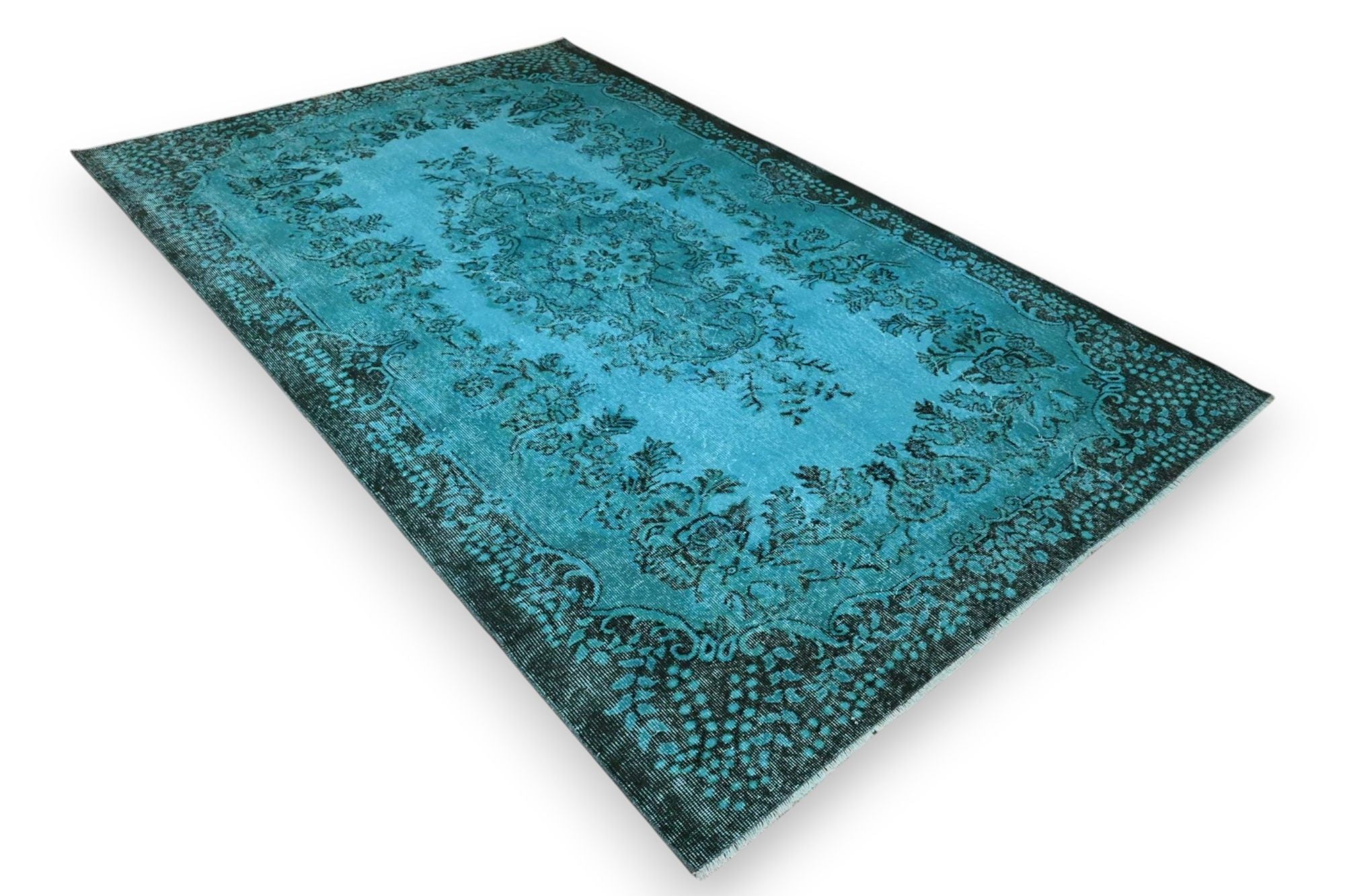 Levendig turquoise vintage vloerkleed - G632