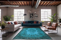 Levendig turquoise vintage vloerkleed - G632