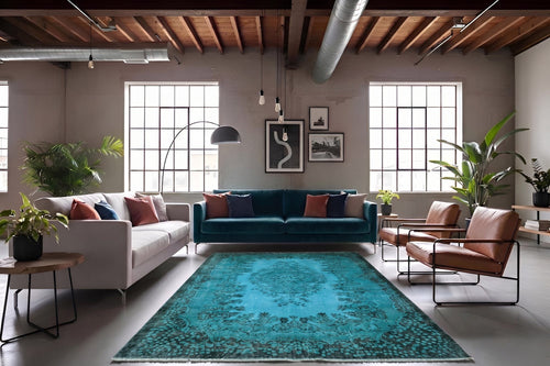 Levendig turquoise vintage vloerkleed - G632
