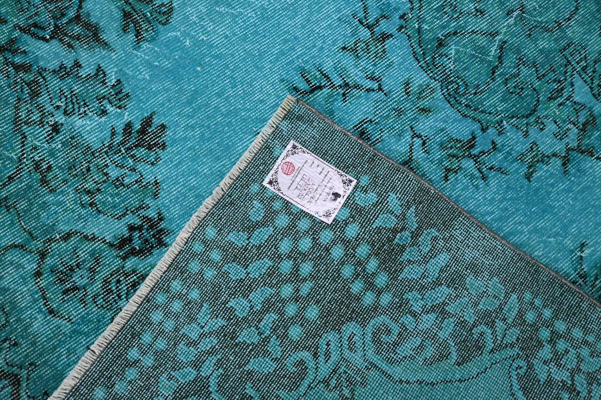 Levendig turquoise vintage vloerkleed - G632