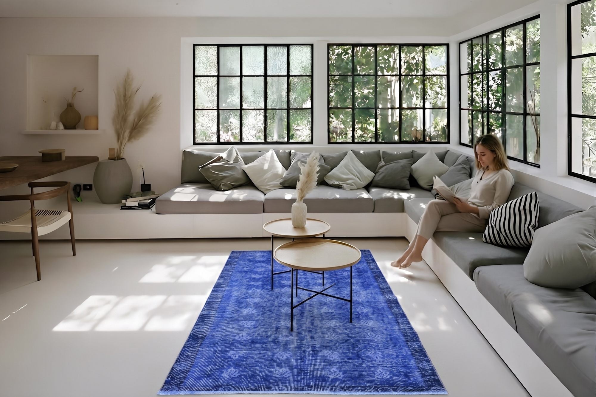 Diep nachtblauw vintage vloerkleed - G633