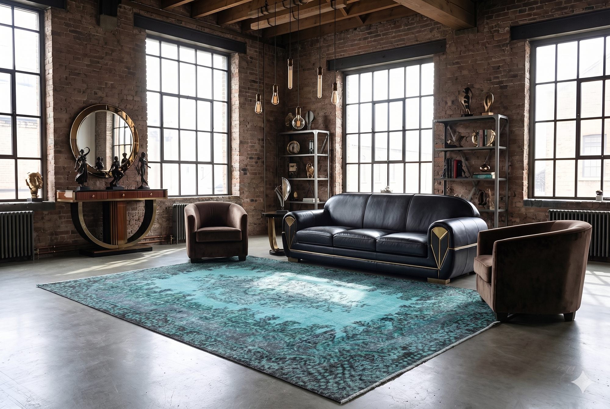 Turquoise vintage vloerkleed - G634