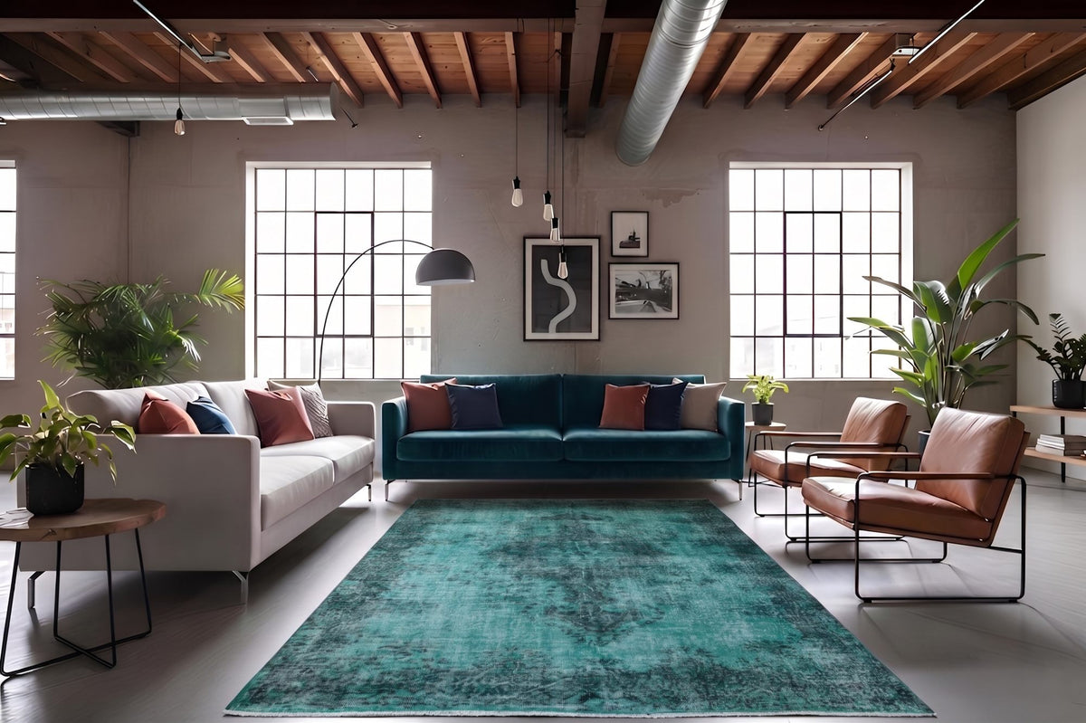 Rustig grijsturquoise vintage vloerkleed - G639