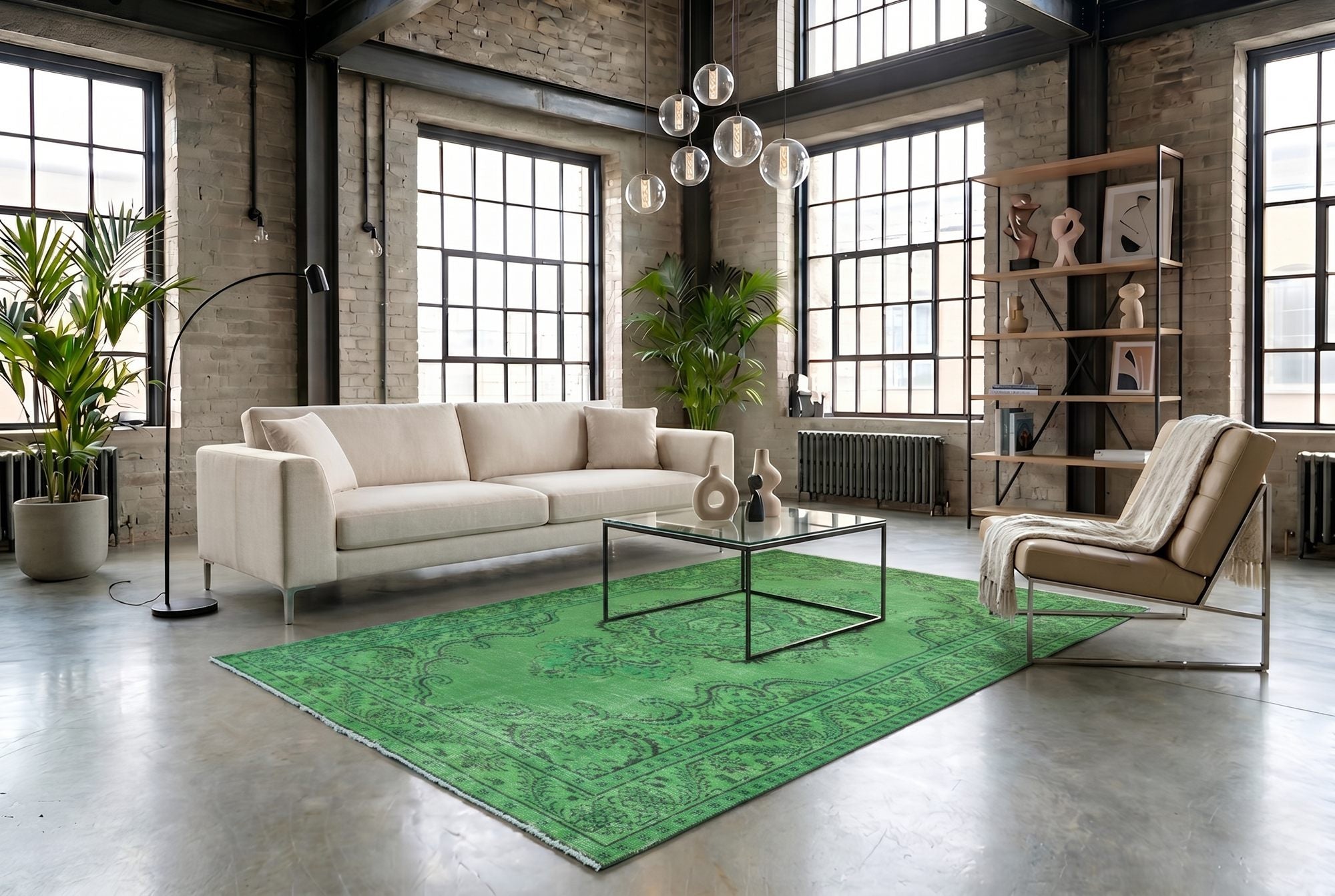 Helder lentegroen vintage vloerkleed - G640