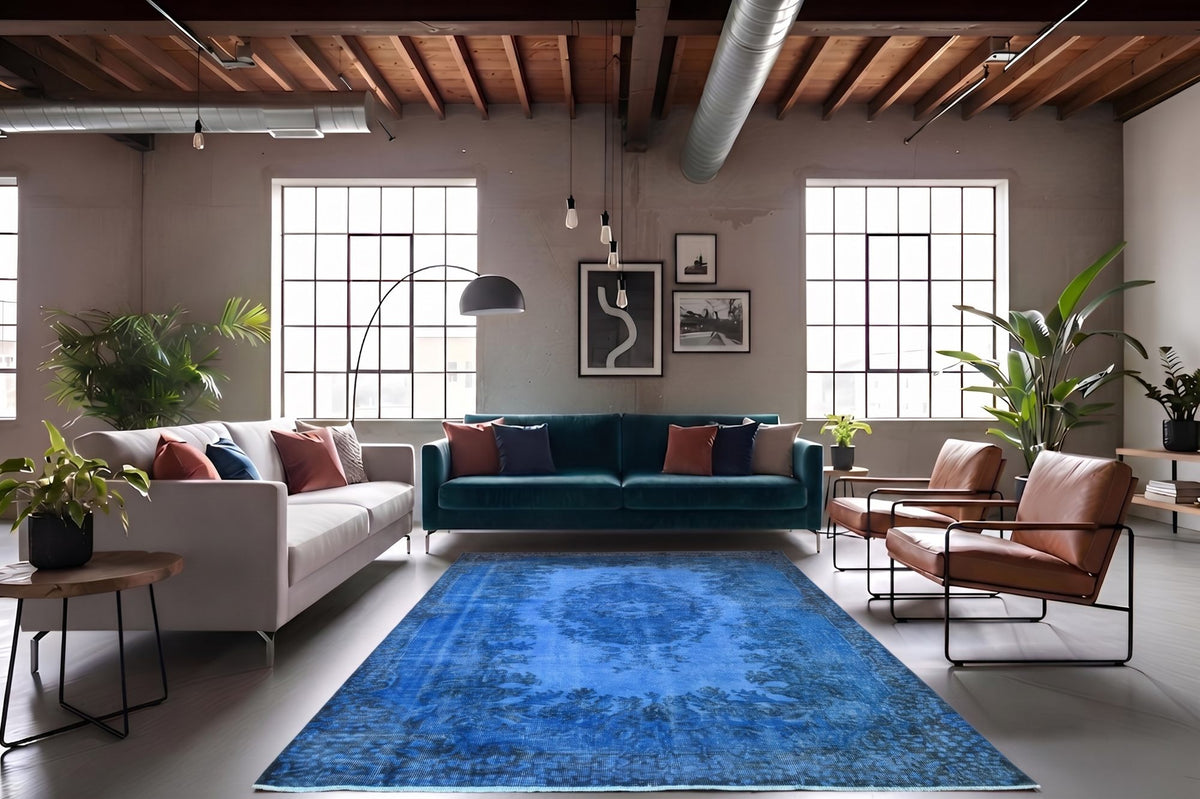 Levendig kobaltblauw vintage vloerkleed - G641