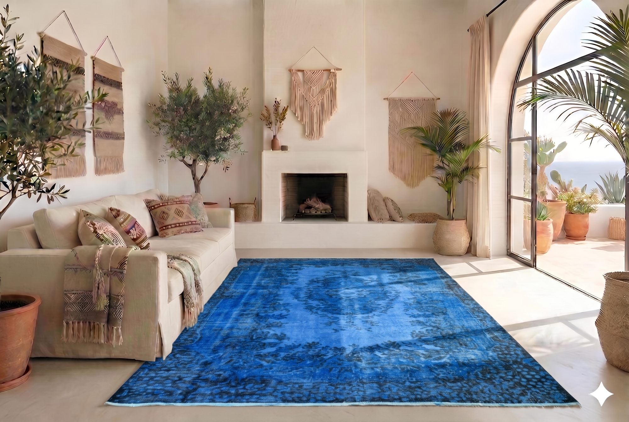 Levendig kobaltblauw vintage vloerkleed - G641