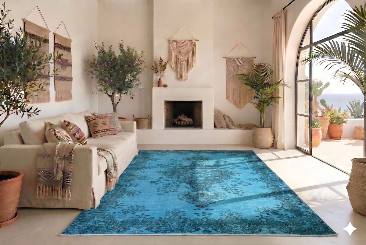 Fris zeeblauw vintage vloerkleed - G645