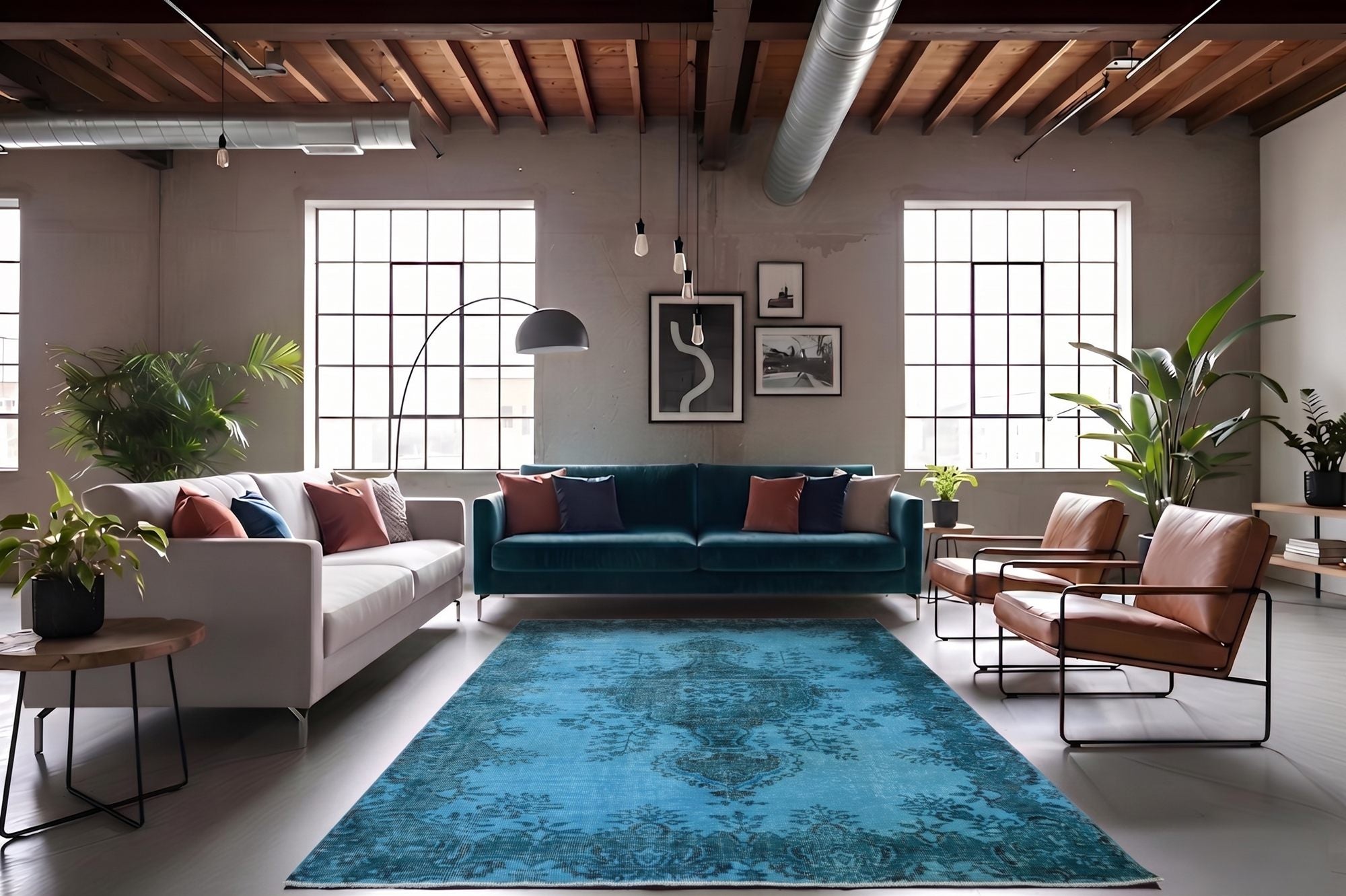 Fris zeeblauw vintage vloerkleed - G645