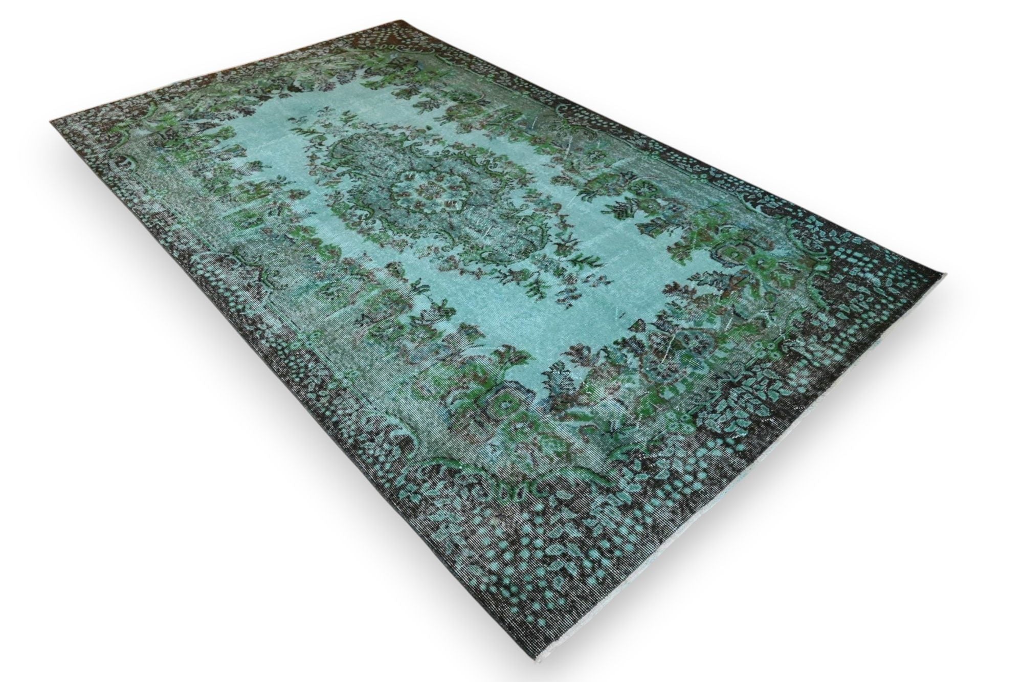 Donker zeeturquoise vintage vloerkleed - G646