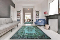Donker zeeturquoise vintage vloerkleed - G646