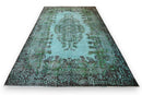 Donker zeeturquoise vintage vloerkleed - G646