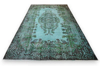 Donker zeeturquoise vintage vloerkleed - G646