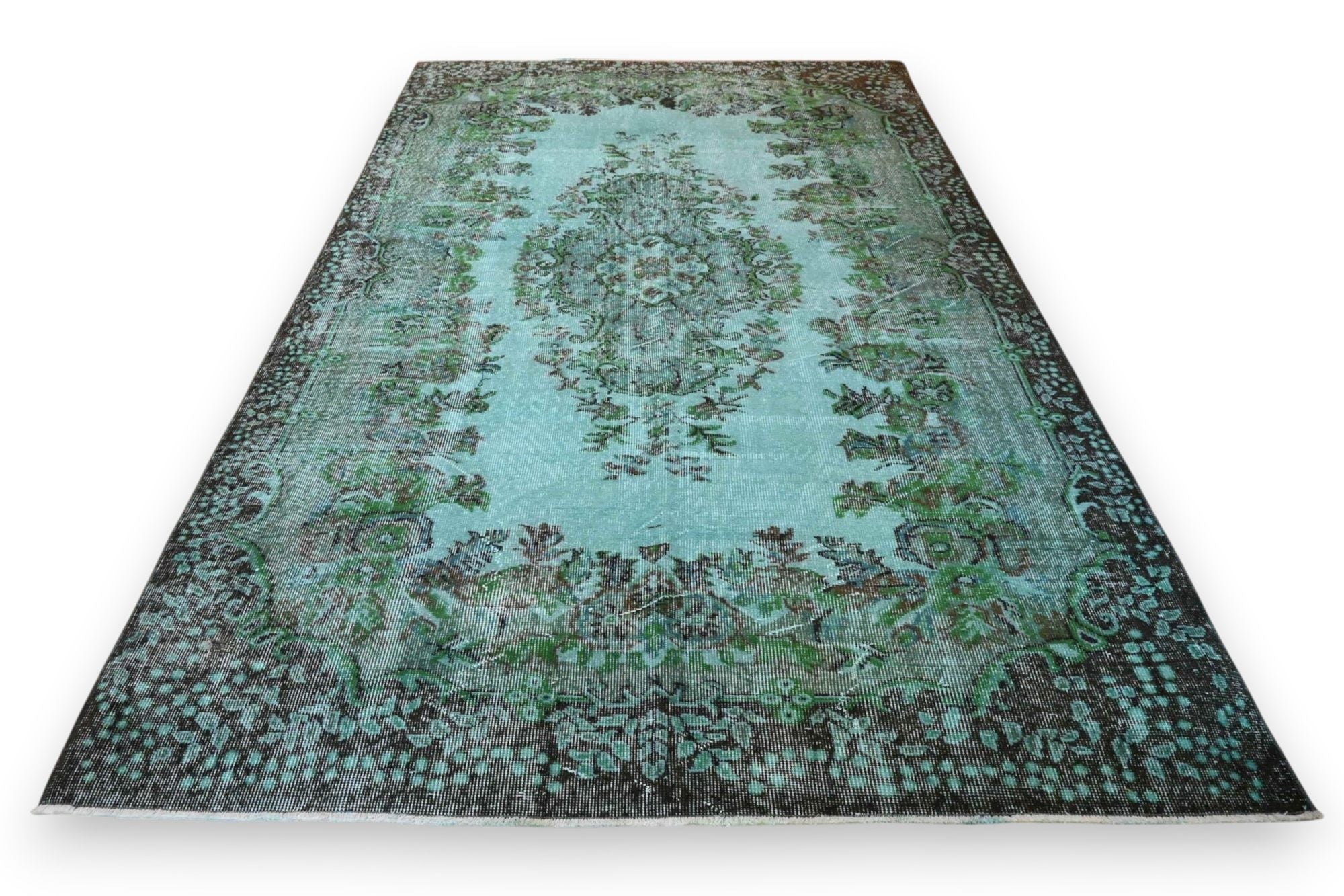 Donker zeeturquoise vintage vloerkleed - G646