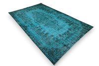 Helder oceaanblauw vintage vloerkleed - G647