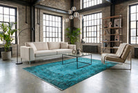 Helder oceaanblauw vintage vloerkleed - G647