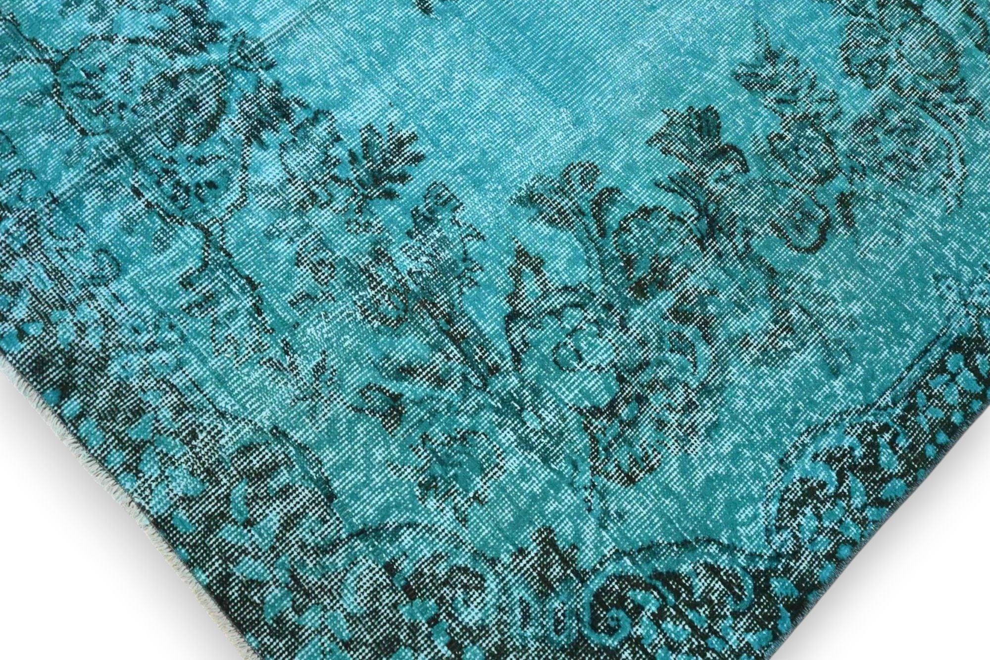 Helder oceaanblauw vintage vloerkleed - G647