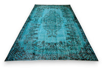 Helder oceaanblauw vintage vloerkleed - G647