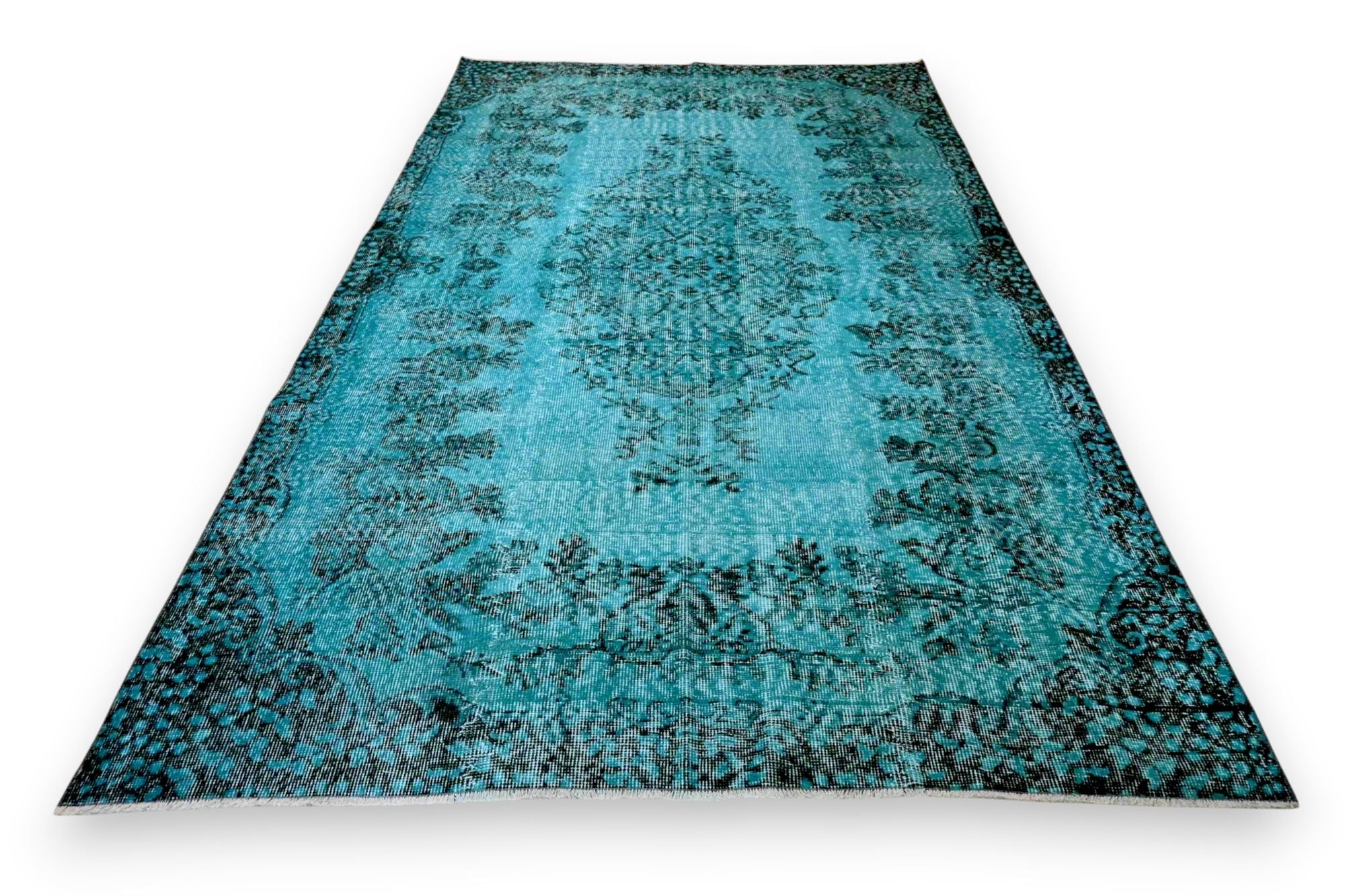 Helder oceaanblauw vintage vloerkleed - G647