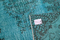 Helder oceaanblauw vintage vloerkleed - G647
