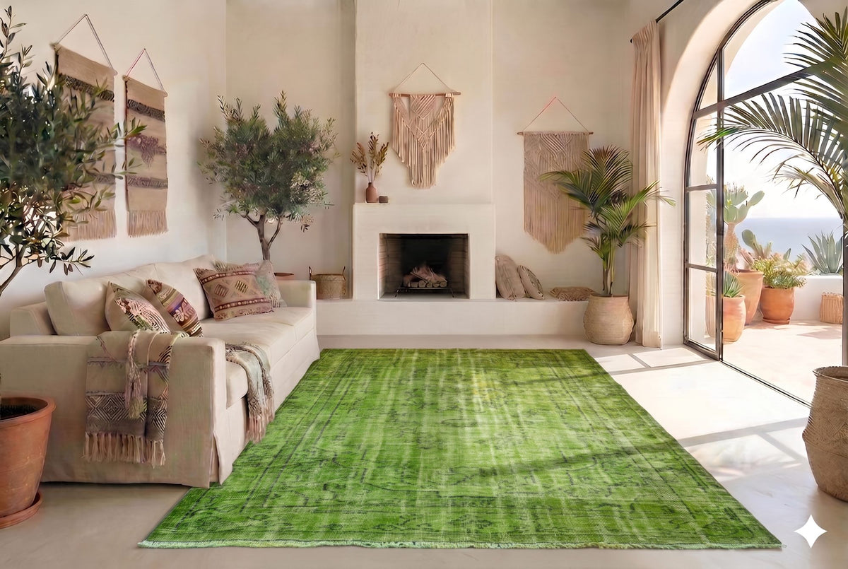 Lush Lime Green Vintage Rug - G649