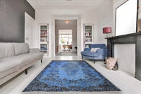 Rijk korenblauw vintage vloerkleed - G650
