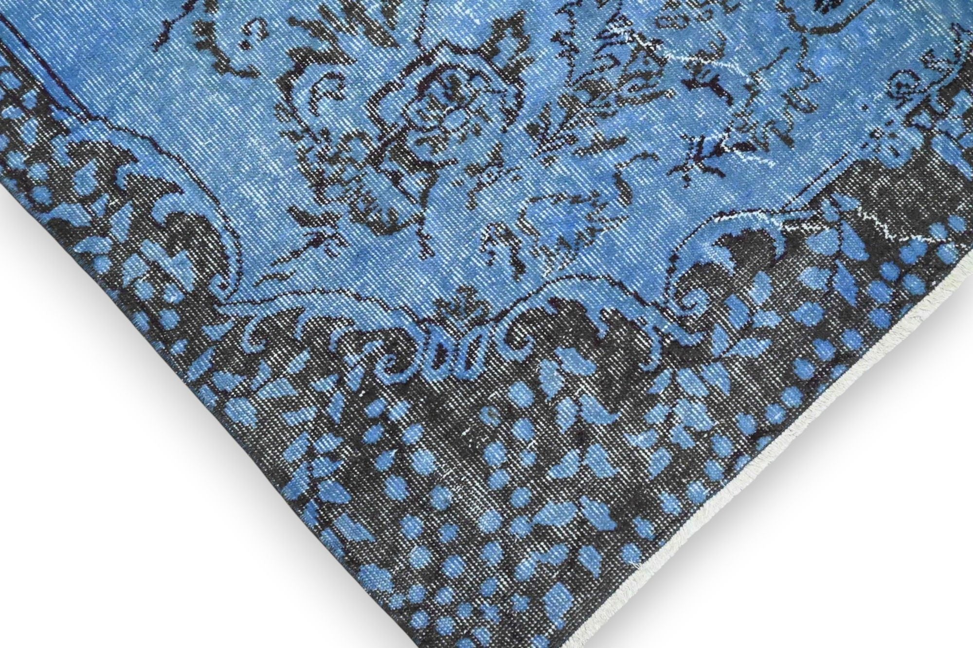 Rijk korenblauw vintage vloerkleed - G650