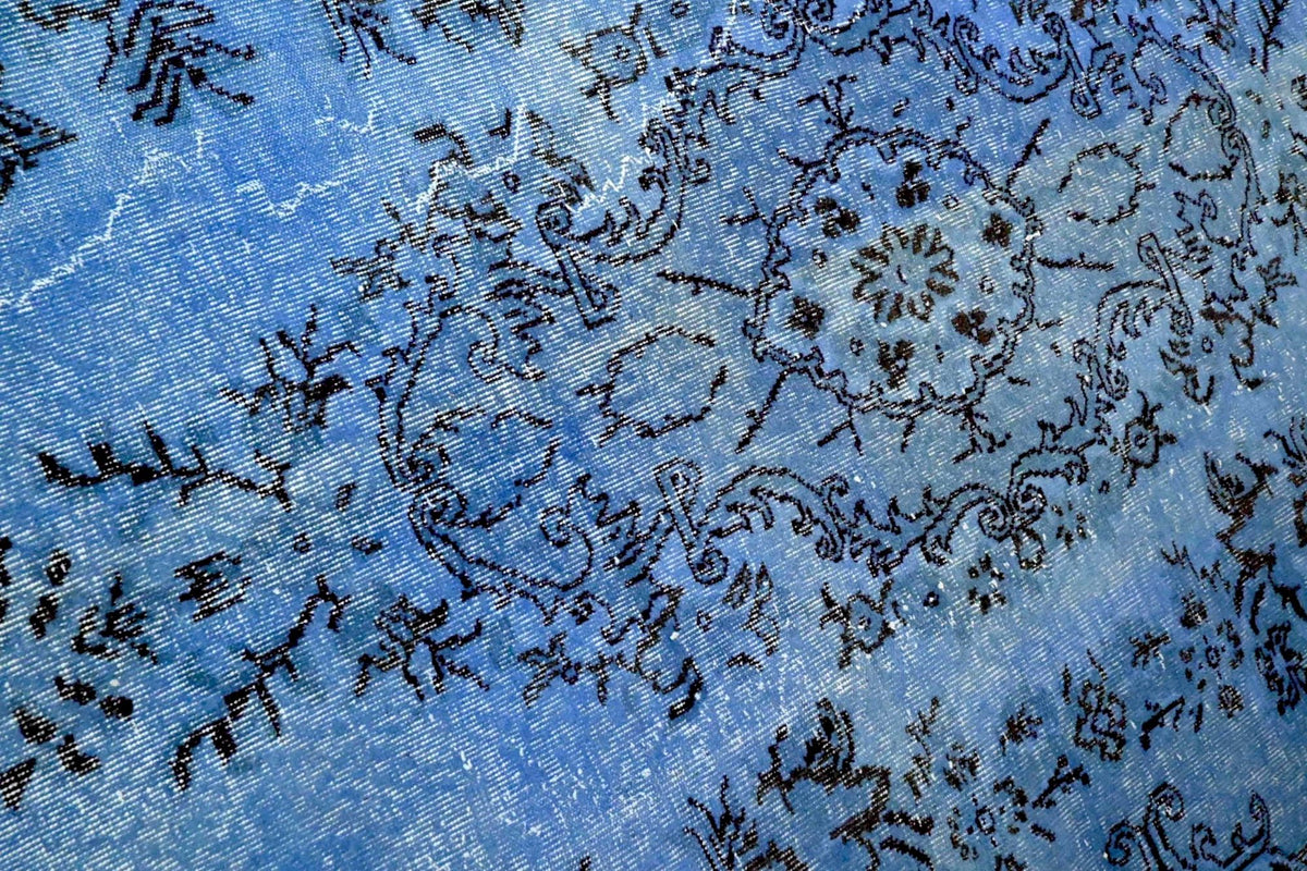 Rijk korenblauw vintage vloerkleed - G650