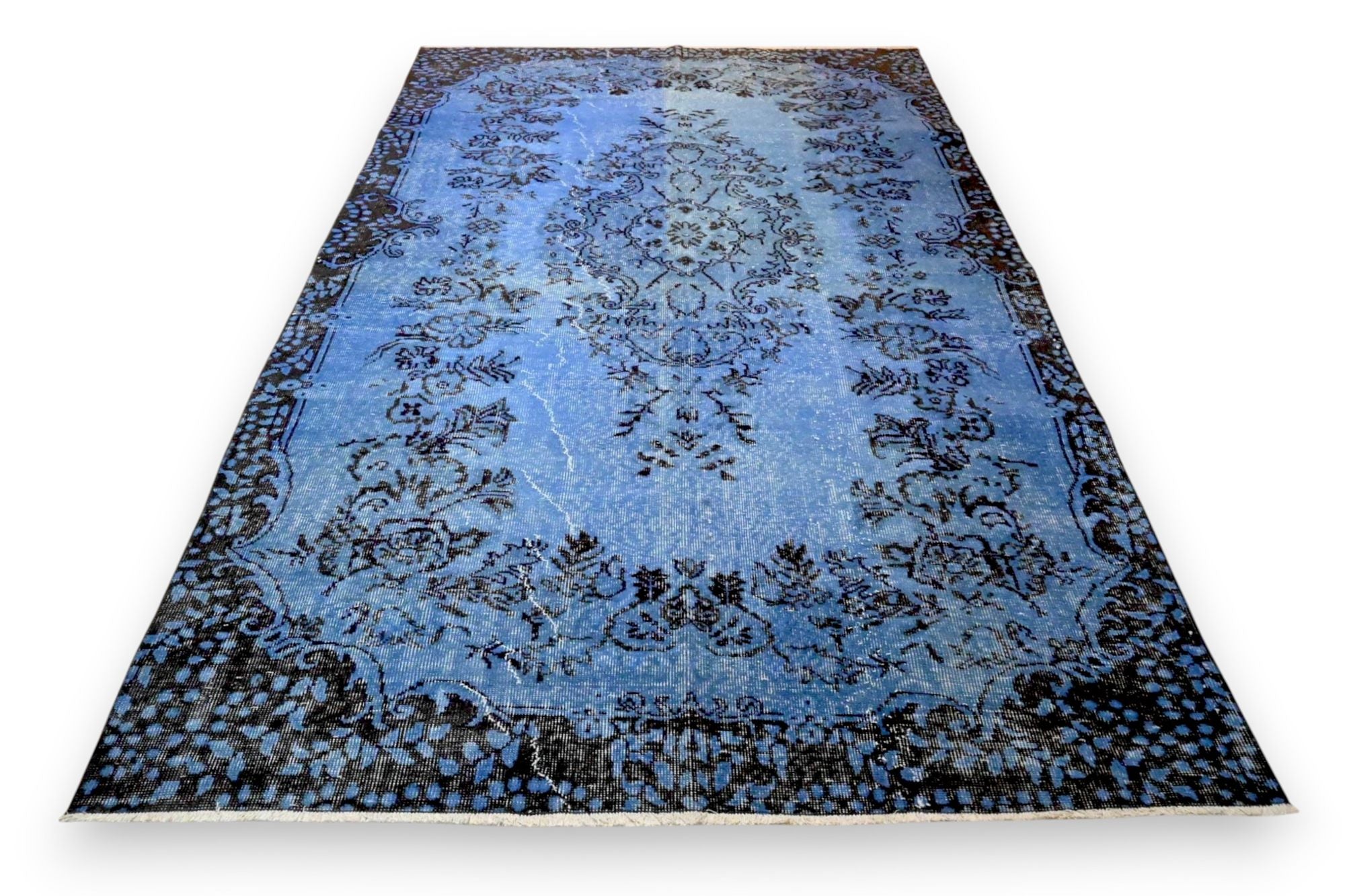 Rijk korenblauw vintage vloerkleed - G650