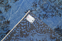 Rijk korenblauw vintage vloerkleed - G650