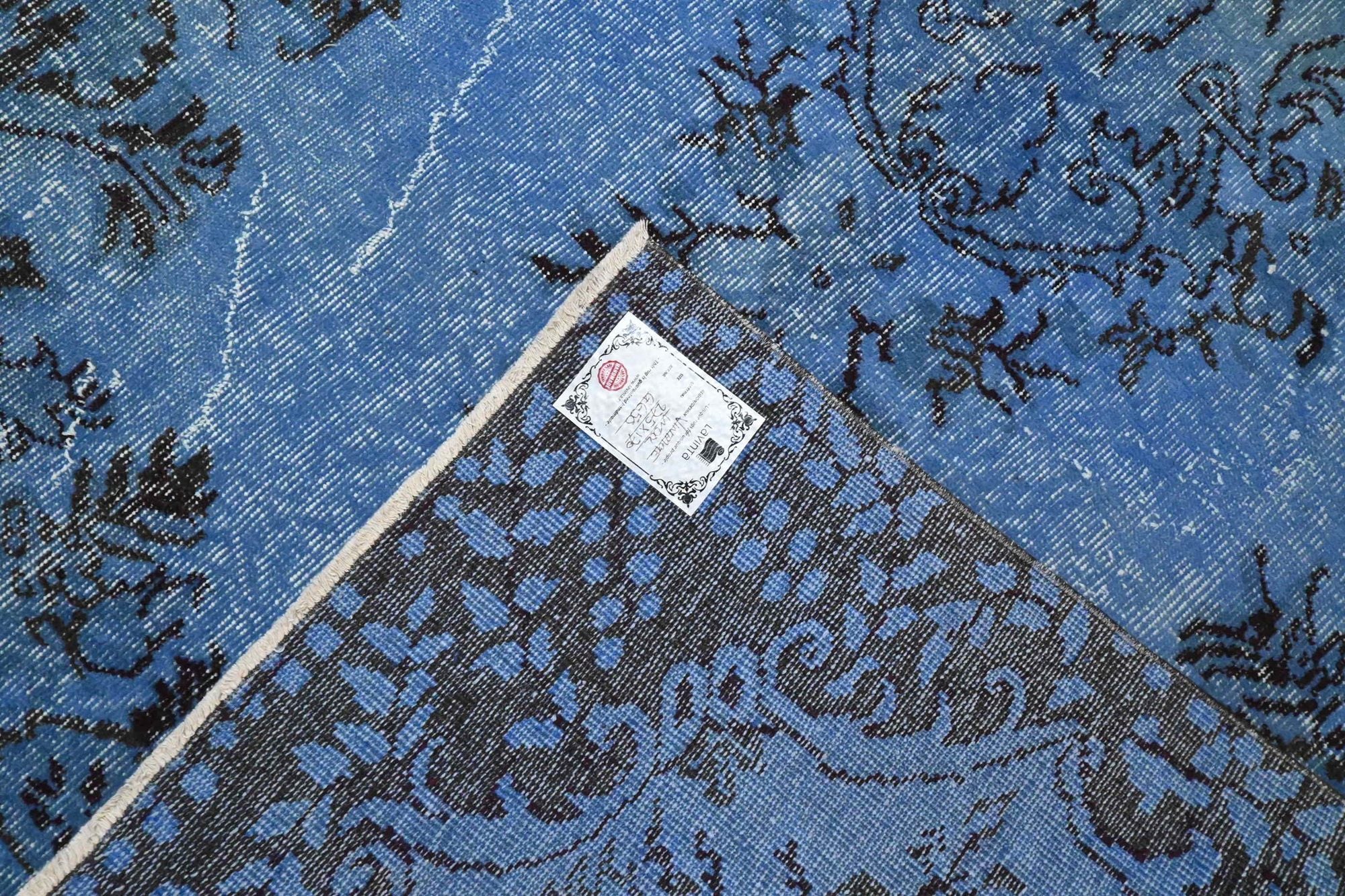 Rijk korenblauw vintage vloerkleed - G650