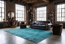 Diep petrolturquoise vintage vloerkleed - G651