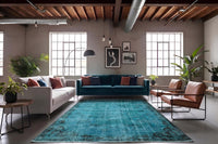 Diep petrolturquoise vintage vloerkleed - G651