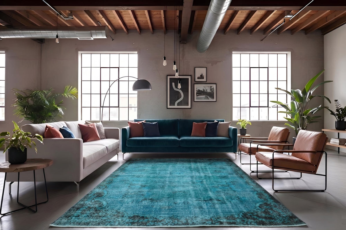 Diep petrolturquoise vintage vloerkleed - G651