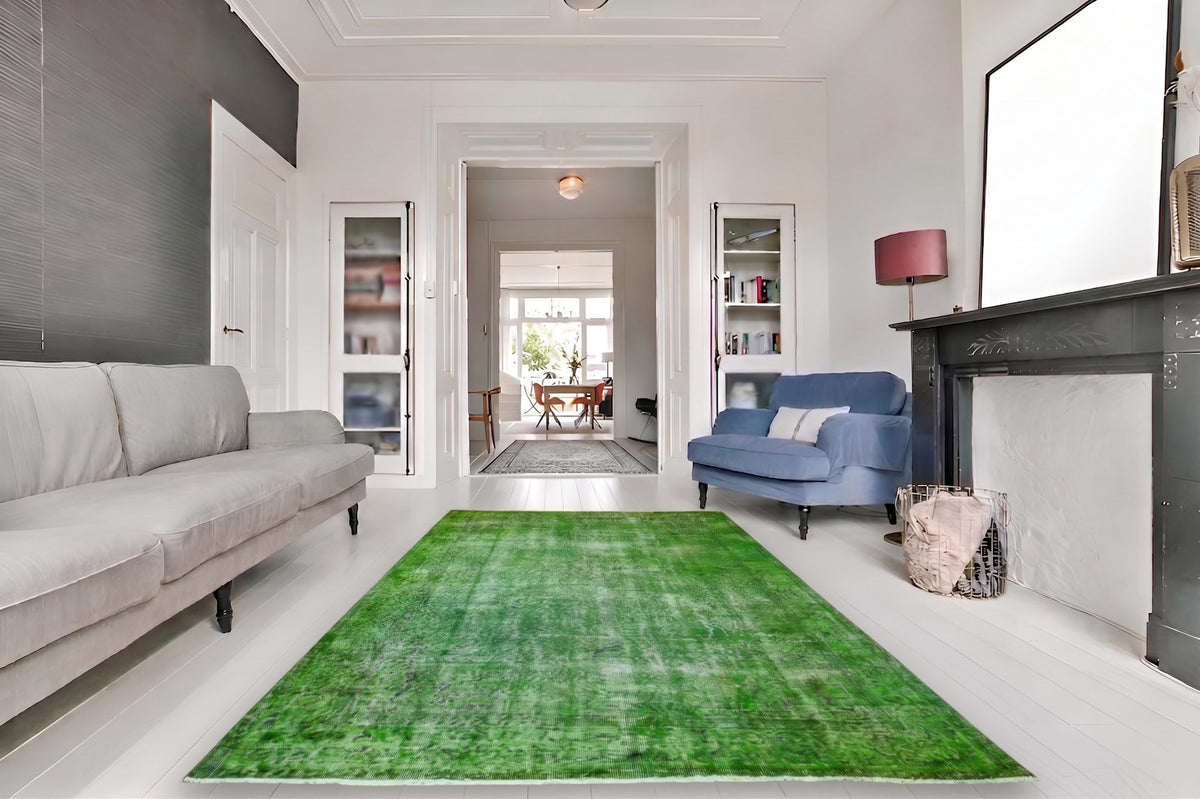 Fresh grass green vintage rug - G654