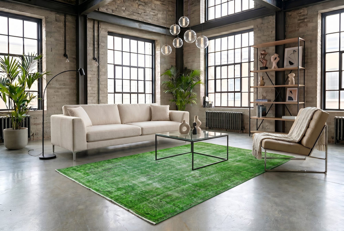 Fresh grass green vintage rug - G654
