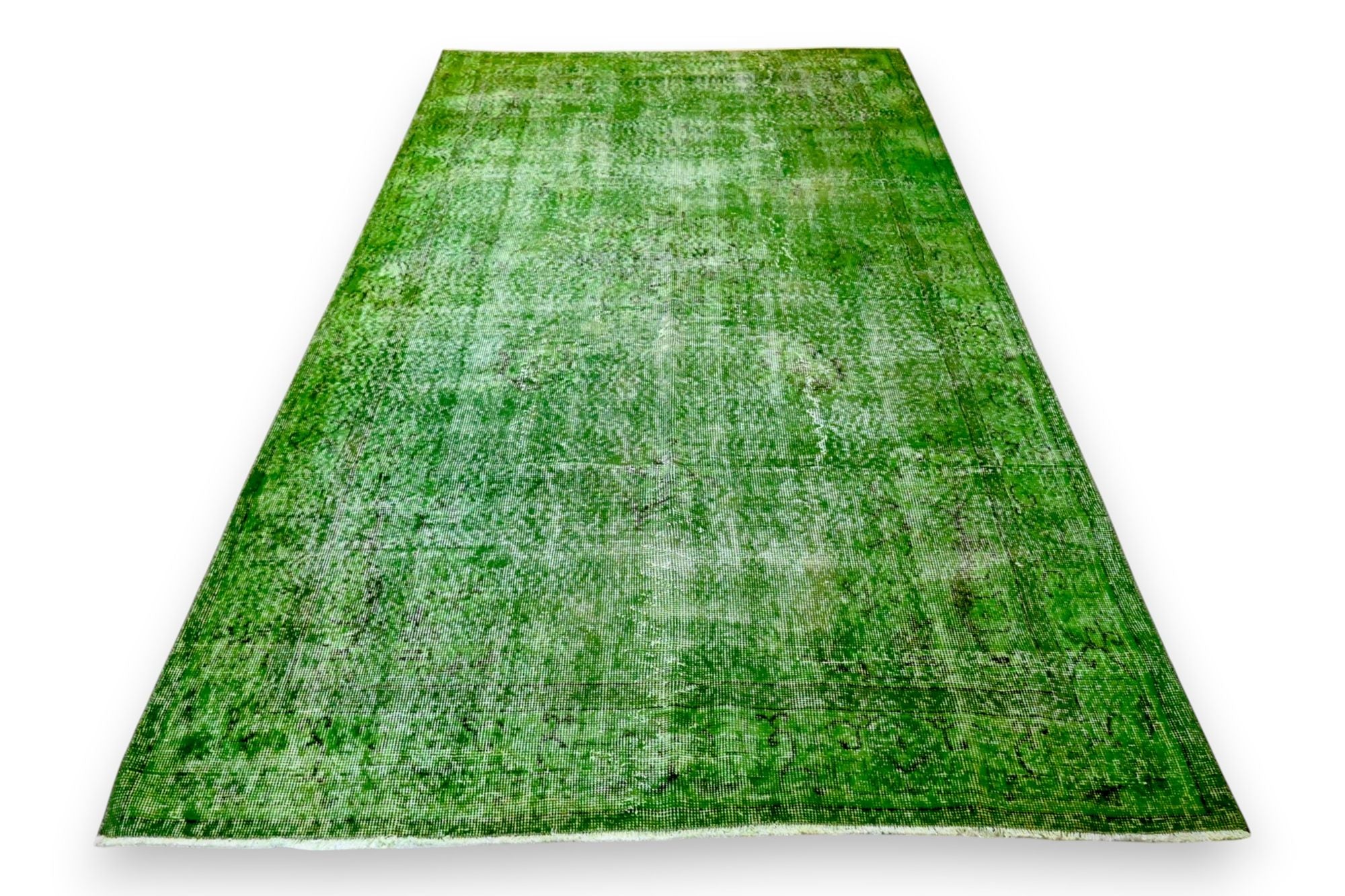 Fresh grass green vintage rug - G654