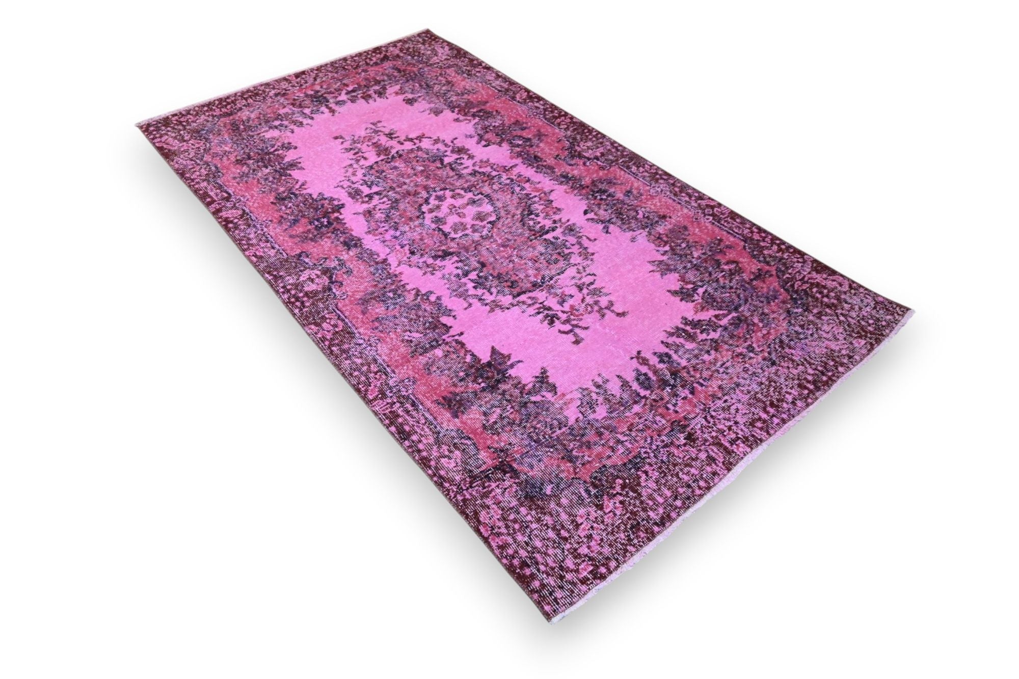 Speels fuchsiaroze vintage vloerkleed - G655